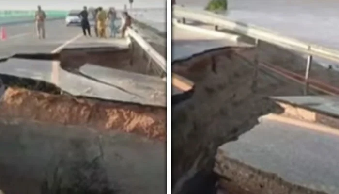 جلالپور پیر والا : موٹروے5-M کا ایک حصہ سیلاب میں بہہ گیا،ٹریفک معطل